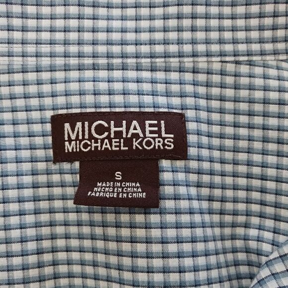 Mens Michael Kors Button Down Shirt Checked Blue White - Picture 10 of 13